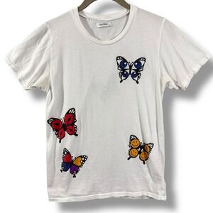 Lauren Moshi Croft White Butterfly Graphic Tee Supima Cotton Size XS